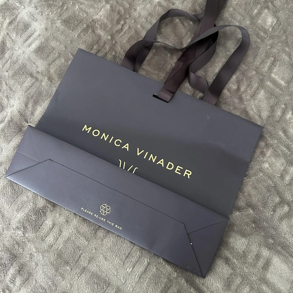 Monica Vinader Brown Paper Shopping Gift Bag Large Grosgrain Ribbon Handles Logo